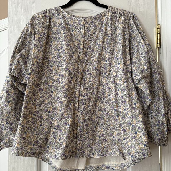 Emerson Fry Elina Blouse Indigo + Purple Calico Size Small - Picture 3 of 5